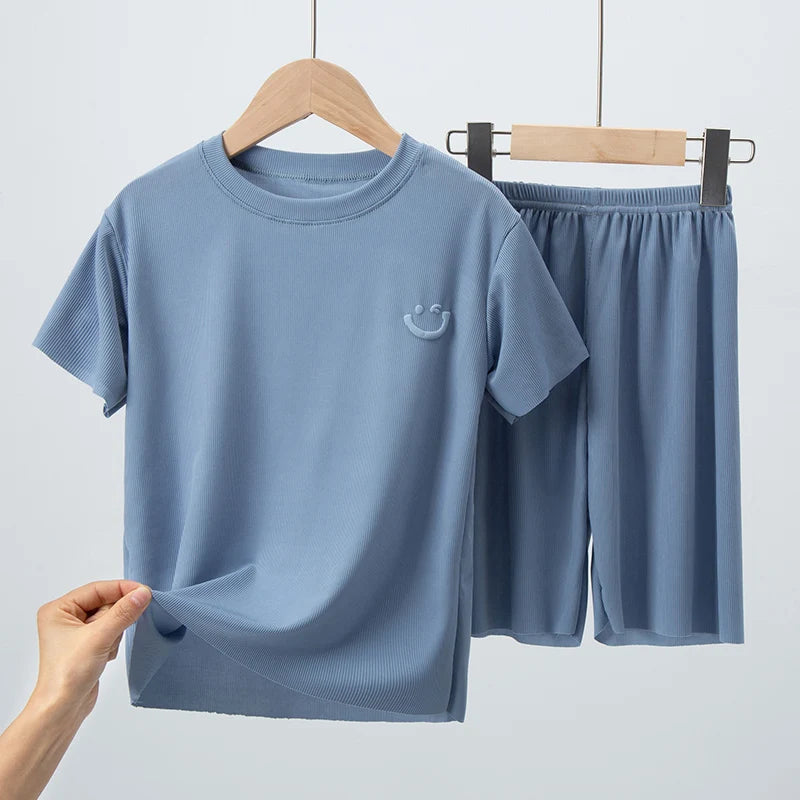 Charlie | 2 Piece Set Kids Thin Shorts with Short Sleeves Ice Silk Suit Boys and Girls Casual Joker Home Clothing 2-Piece Set