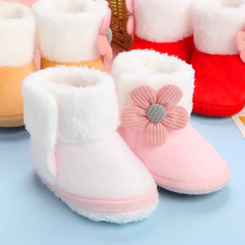 ISA | Comfortable Shoes Newborn Baby Girls Boys Soft Booties Plain Pompom Snow Boots Baby Toddler Newborn Warming Shoes.