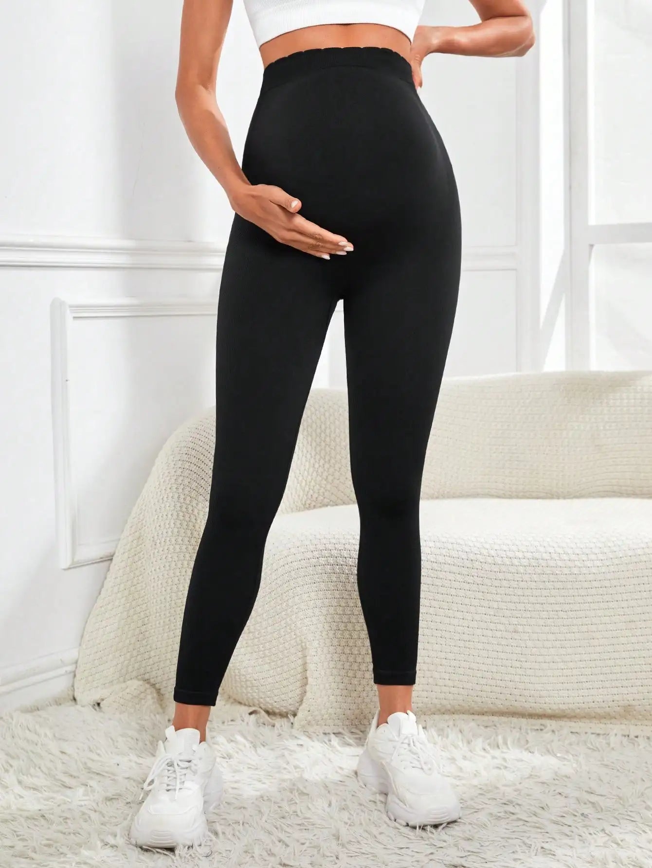 Isa | Maternity leggings with high waist Maternity clothing for pregnant women Belly support Knitted leggings Body pants