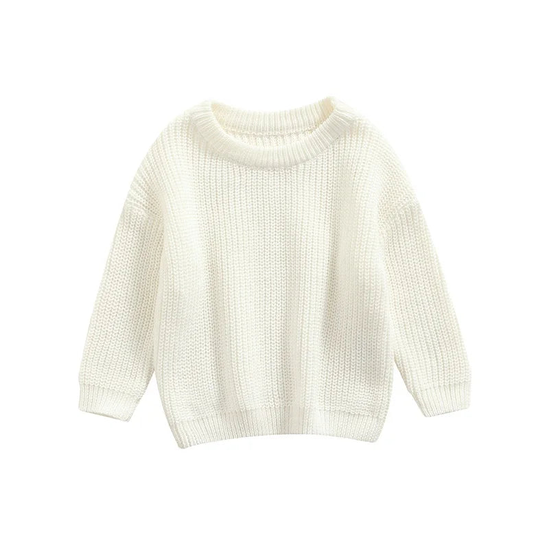 ISA | Suefunskry Newborn Baby Girl Boy Knitted Long Sleeve Autumn Winter Sweater Solid Loose Sweater Casual Tops Kids Clothing 3M-5Y