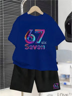 Elcevi | Boys Sets 67 Funny Print Kids T-Shirt Shorts Pants Set Casual Outfit for Funny Gift Children's Clothing
