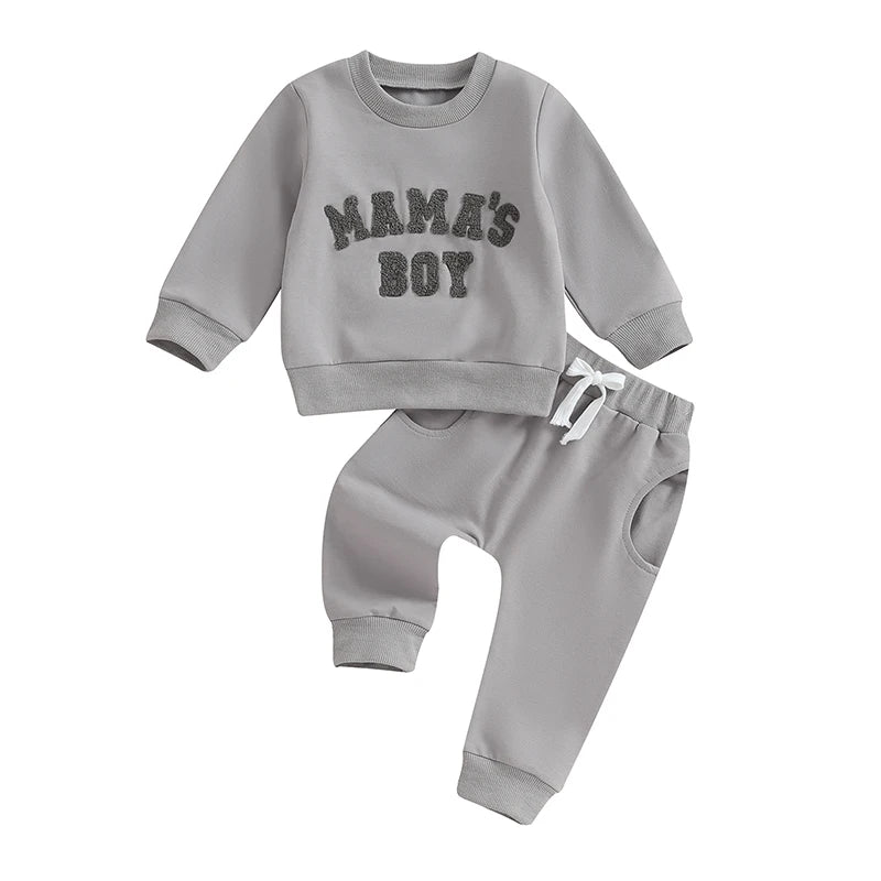 Mama's Boy | 0-3Y newborn toddler baby boy autumn winter outfits letter crewneck sweatshirt casual pants set 2 pieces clothing