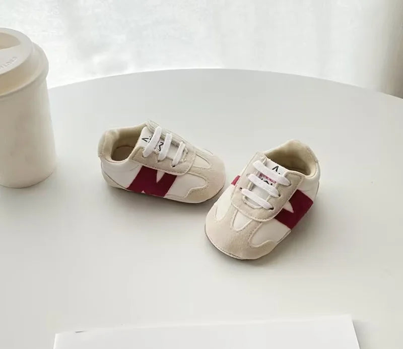 ISA | Newborn Baby Classic Sneakers Letters Splicing Baby Casual Shoe Non-slip Hundred Walking Baby Boys Girls Baby Shoes 0-18 Months
