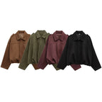 Kim | Women's Street Fashion Solid Loose Suede Texture Jackets Casual Long Batwing Sleeves Lapel Zipper Winter Vintage Jackets