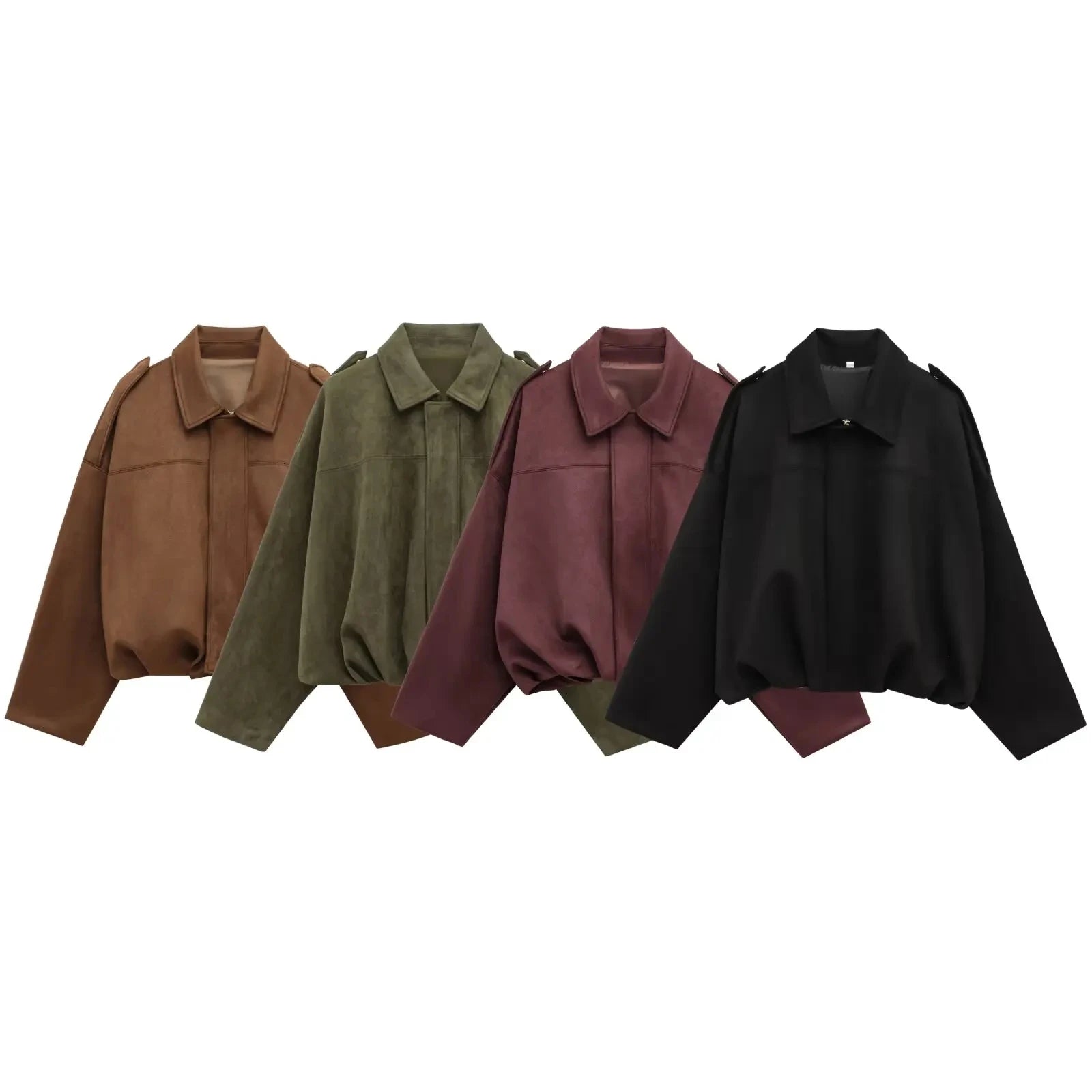 Kim | Women's Street Fashion Solid Loose Suede Texture Jackets Casual Long Batwing Sleeves Lapel Zipper Winter Vintage Jackets