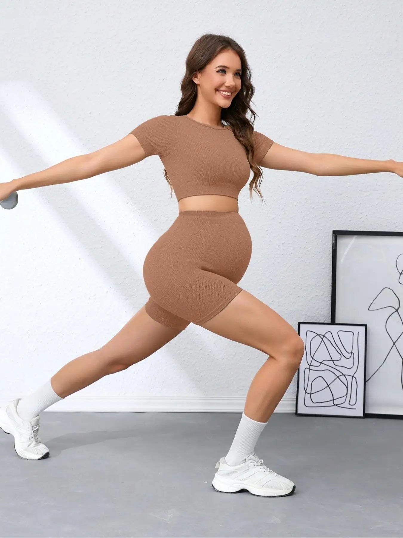 Lia | Maternity Safe Pants Wearable Seamless Yoga Pants Anti-Exposure Three-Quarter Basic Shark Pants for Women