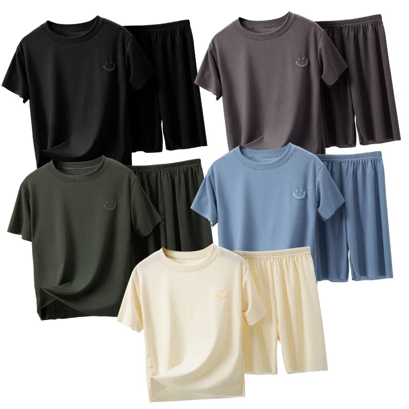 Charlie | 2 Piece Set Kids Thin Shorts with Short Sleeves Ice Silk Suit Boys and Girls Casual Joker Home Clothing 2-Piece Set
