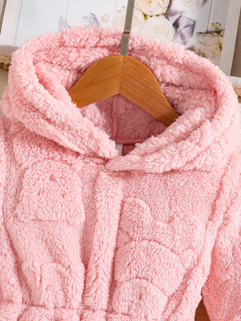 Lia | Girl Children's Fashion Bathrobe Home Casual Warm Pink Velour Cape 4-8Y