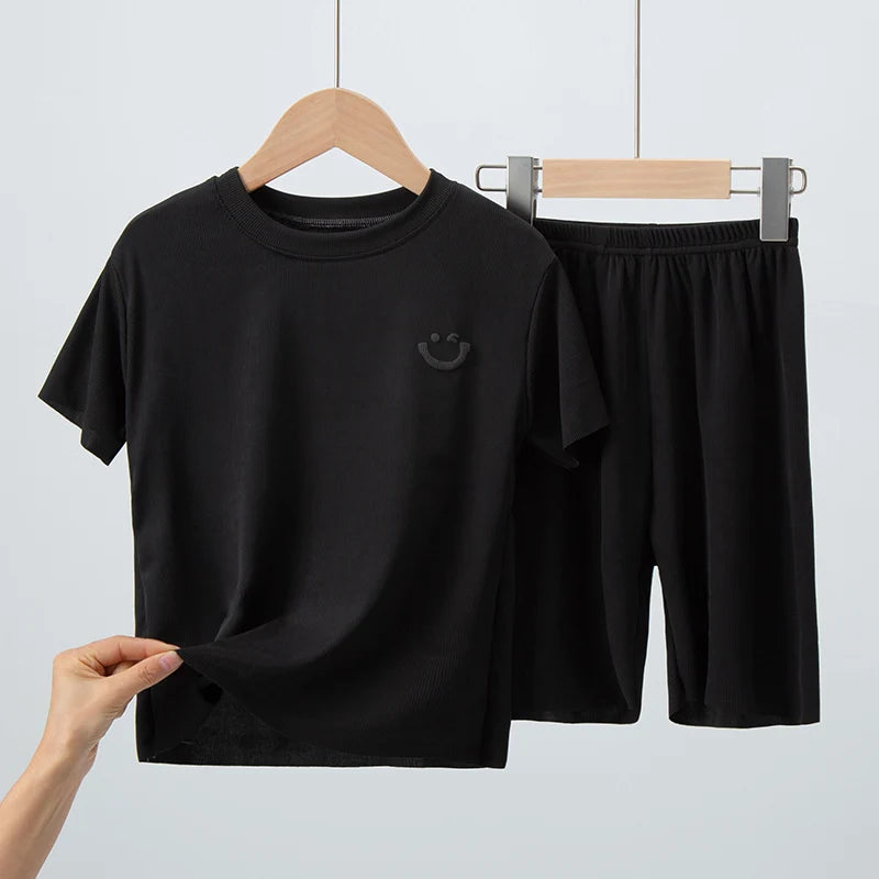 Charlie | 2 Piece Set Kids Thin Shorts with Short Sleeves Ice Silk Suit Boys and Girls Casual Joker Home Clothing 2-Piece Set