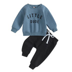 Little Dude | Baby Toddler Boys Autumn Winter Outfits Little Dude Letter Printed Sweatshirts with Long Sleeves Pants 2-piece Clothing Set