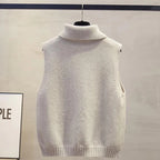 Lia | Autumn Winter Korean Solid Color Lapel Sleeveless Versatile Casual Knit Vest for Women