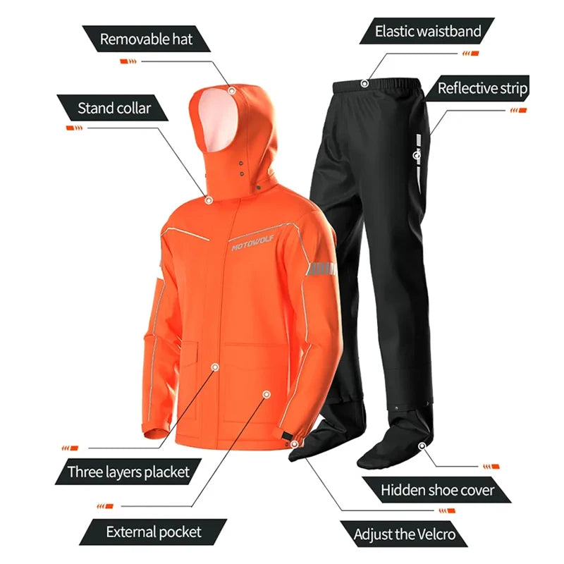 Unisex Motorcycle Waterproof Rain Suit, Rain Jacket, and Rain Pants.