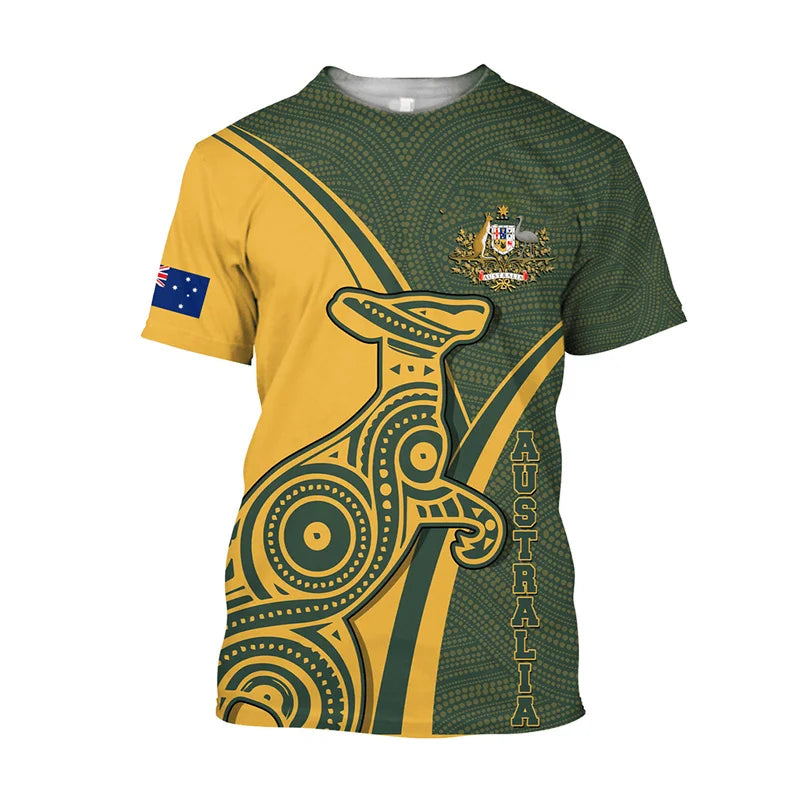 Aboriginal Kangaroo Australia Top Tees Painting Summer Men T-Shirt 3D Printed T-Shirt Women Short Sleeve Oversized Clothing World Cup