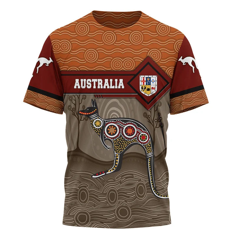 Aboriginal Kangaroo Australia Top Tees Painting Summer Men T-Shirt 3D Printed T-Shirt Women Short Sleeve Oversized Clothing World Cup