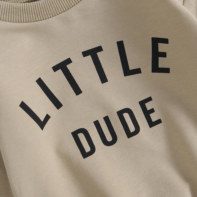 Little Dude | Baby Toddler Boys Autumn Winter Outfits Little Dude Letter Printed Sweatshirts with Long Sleeves Pants 2-piece Clothing Set
