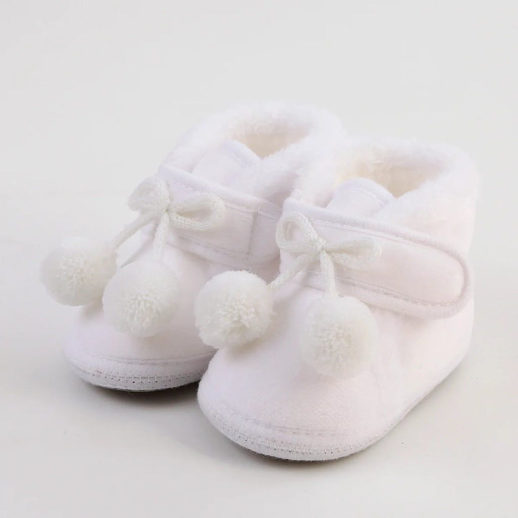 ISA | Comfortable Shoes Newborn Baby Girls Boys Soft Booties Plain Pompom Snow Boots Baby Toddler Newborn Warming Shoes.