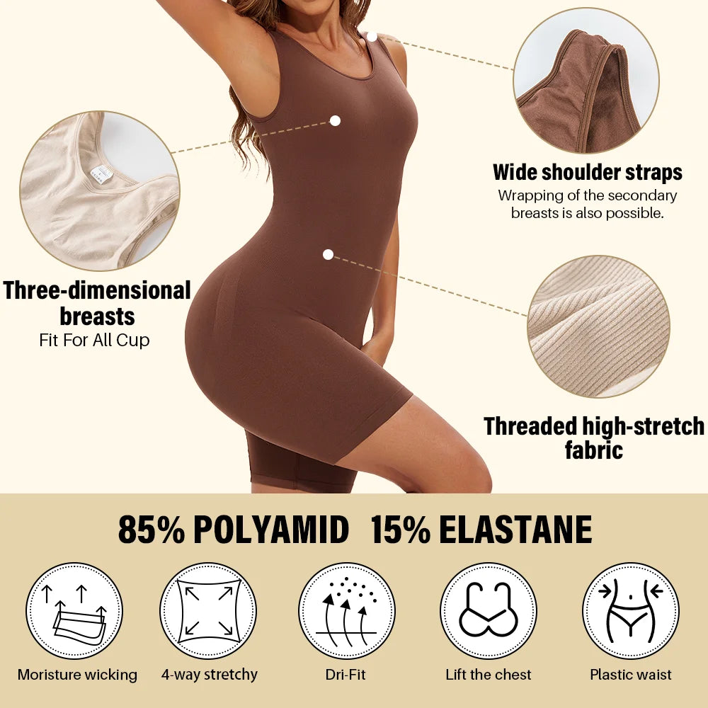 Lia | Bodysuits Full Coverage Shapewear Thigh Slimming Bodysuit Wide Shoulder Body Shaper Jumpsuit Seamless Shapers Slimmer