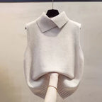 Lia | Autumn Winter Korean Solid Color Lapel Sleeveless Versatile Casual Knit Vest for Women