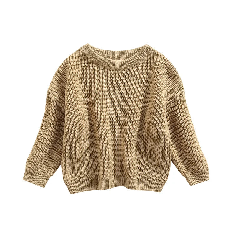 ISA | Suefunskry Newborn Baby Girl Boy Knitted Long Sleeve Autumn Winter Sweater Solid Loose Sweater Casual Tops Kids Clothing 3M-5Y