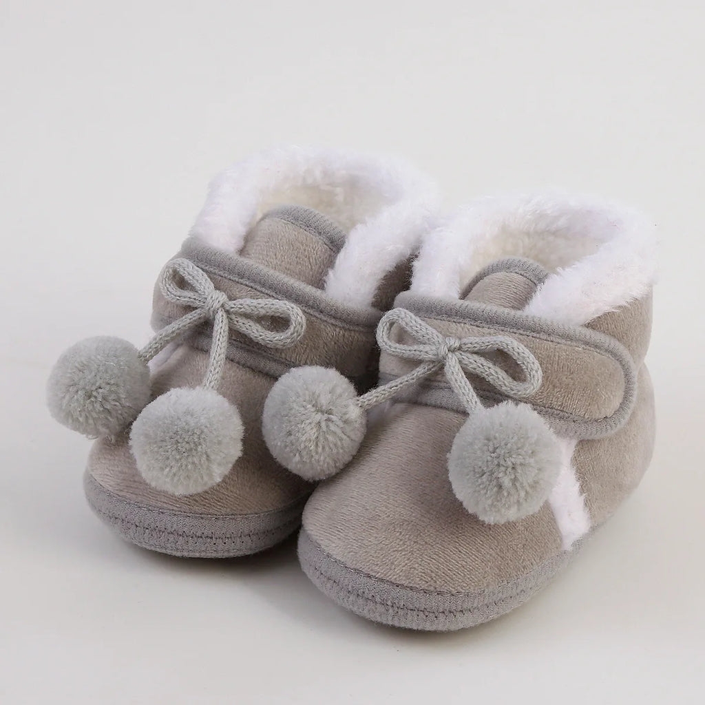 ISA | Comfortable Shoes Newborn Baby Girls Boys Soft Booties Plain Pompom Snow Boots Baby Toddler Newborn Warming Shoes.