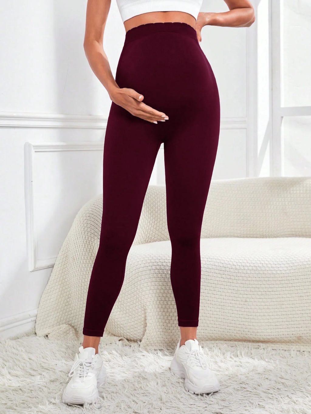 Isa | Maternity leggings with high waist Maternity clothing for pregnant women Belly support Knitted leggings Body pants