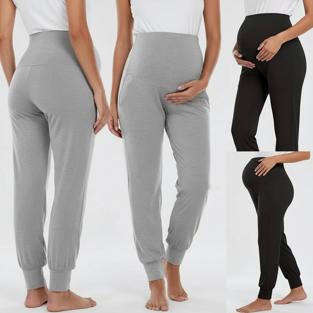 Isa | Motherhood ladies casual pants high waist stretchy lounge pants for pregnant women joggers with pockets.