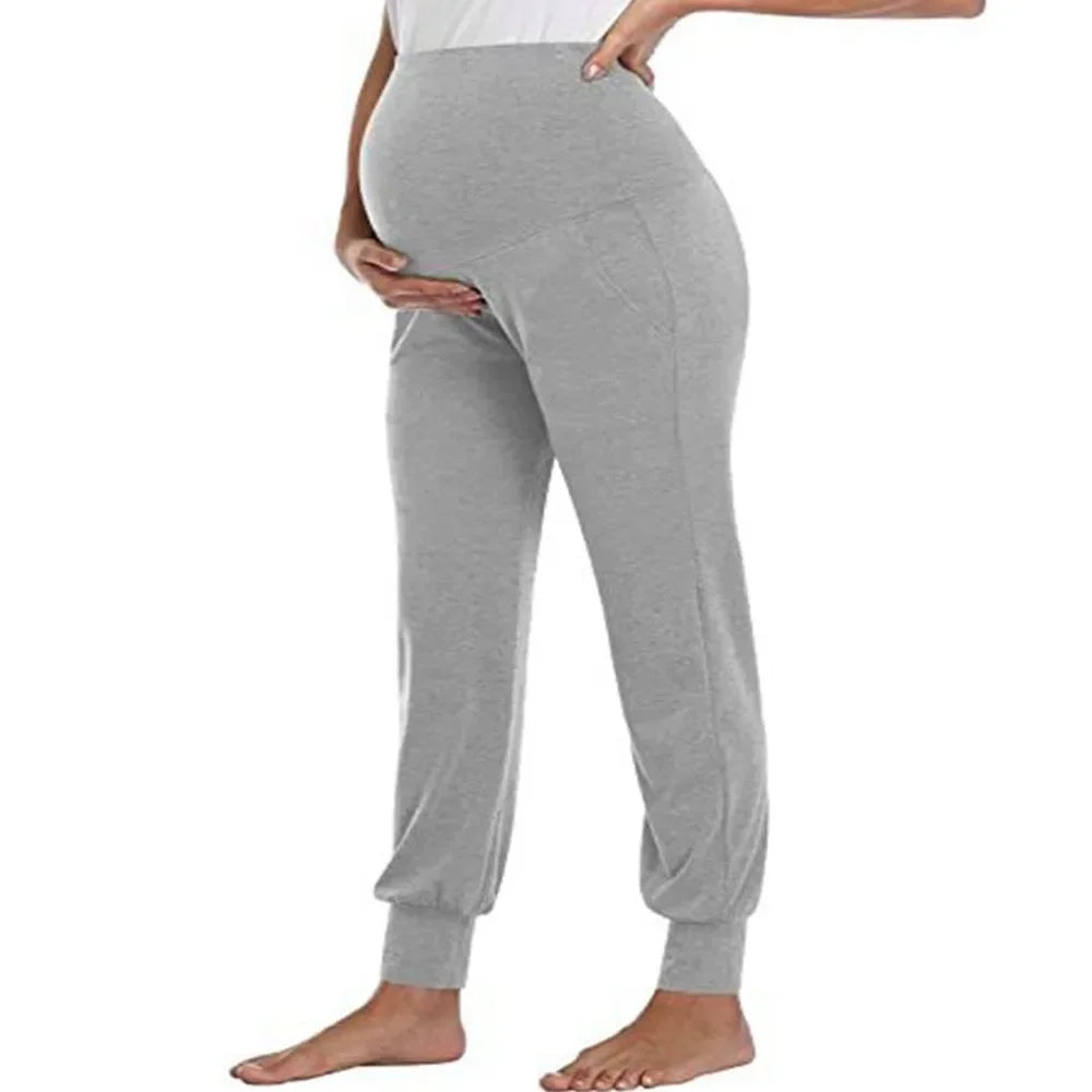 Isa | Motherhood ladies casual pants high waist stretchy lounge pants for pregnant women joggers with pockets.