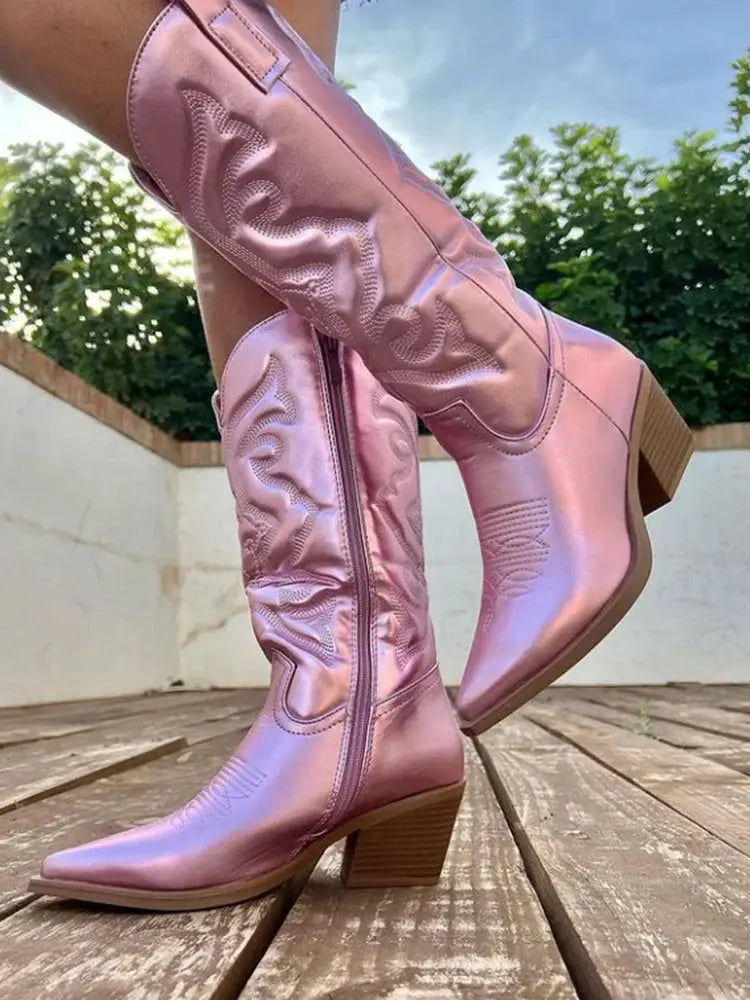 Amy | Metallic Western Embroidered Ankle Boots