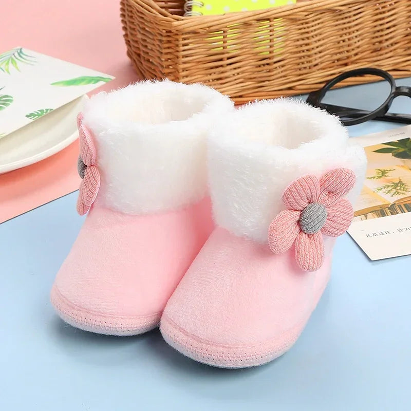 ISA | Comfortable Shoes Newborn Baby Girls Boys Soft Booties Plain Pompom Snow Boots Baby Toddler Newborn Warming Shoes.