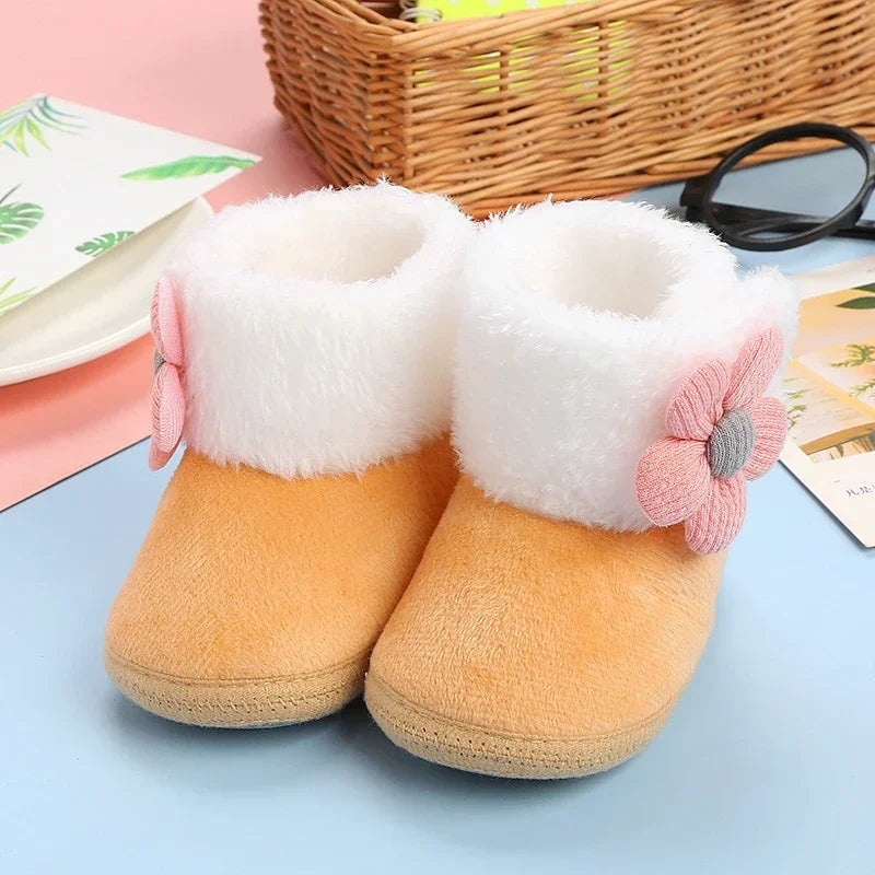 ISA | Comfortable Shoes Newborn Baby Girls Boys Soft Booties Plain Pompom Snow Boots Baby Toddler Newborn Warming Shoes.