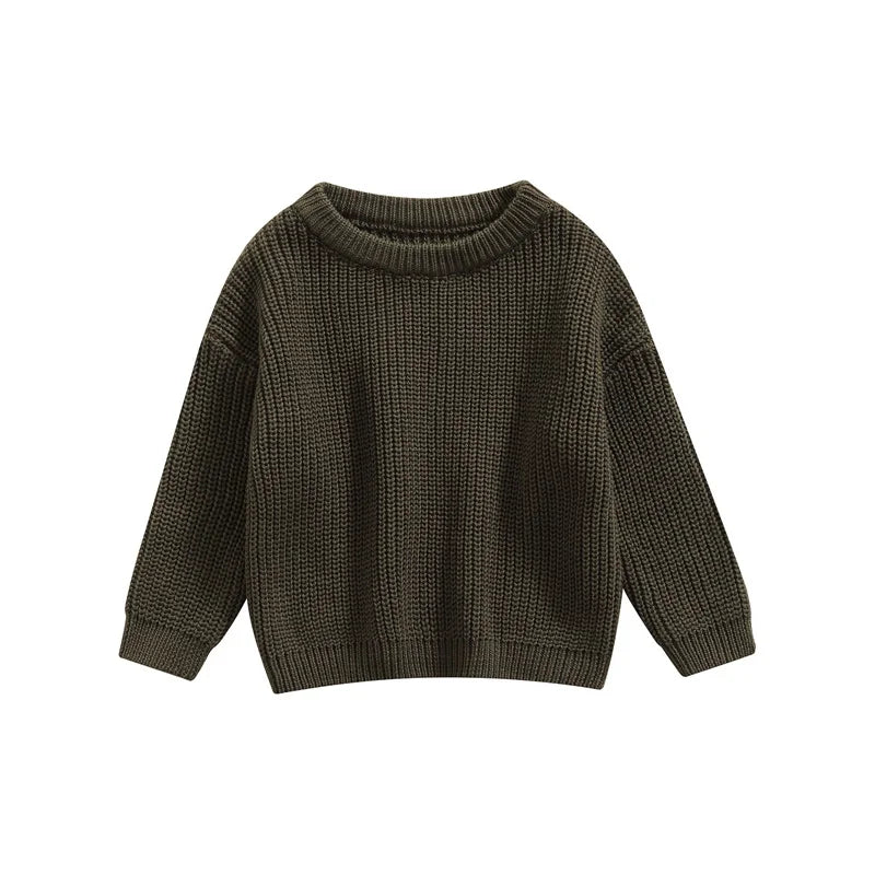 ISA | Suefunskry Newborn Baby Girl Boy Knitted Long Sleeve Autumn Winter Sweater Solid Loose Sweater Casual Tops Kids Clothing 3M-5Y