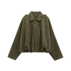 Kim | Women's Street Fashion Solid Loose Suede Texture Jackets Casual Long Batwing Sleeves Lapel Zipper Winter Vintage Jackets