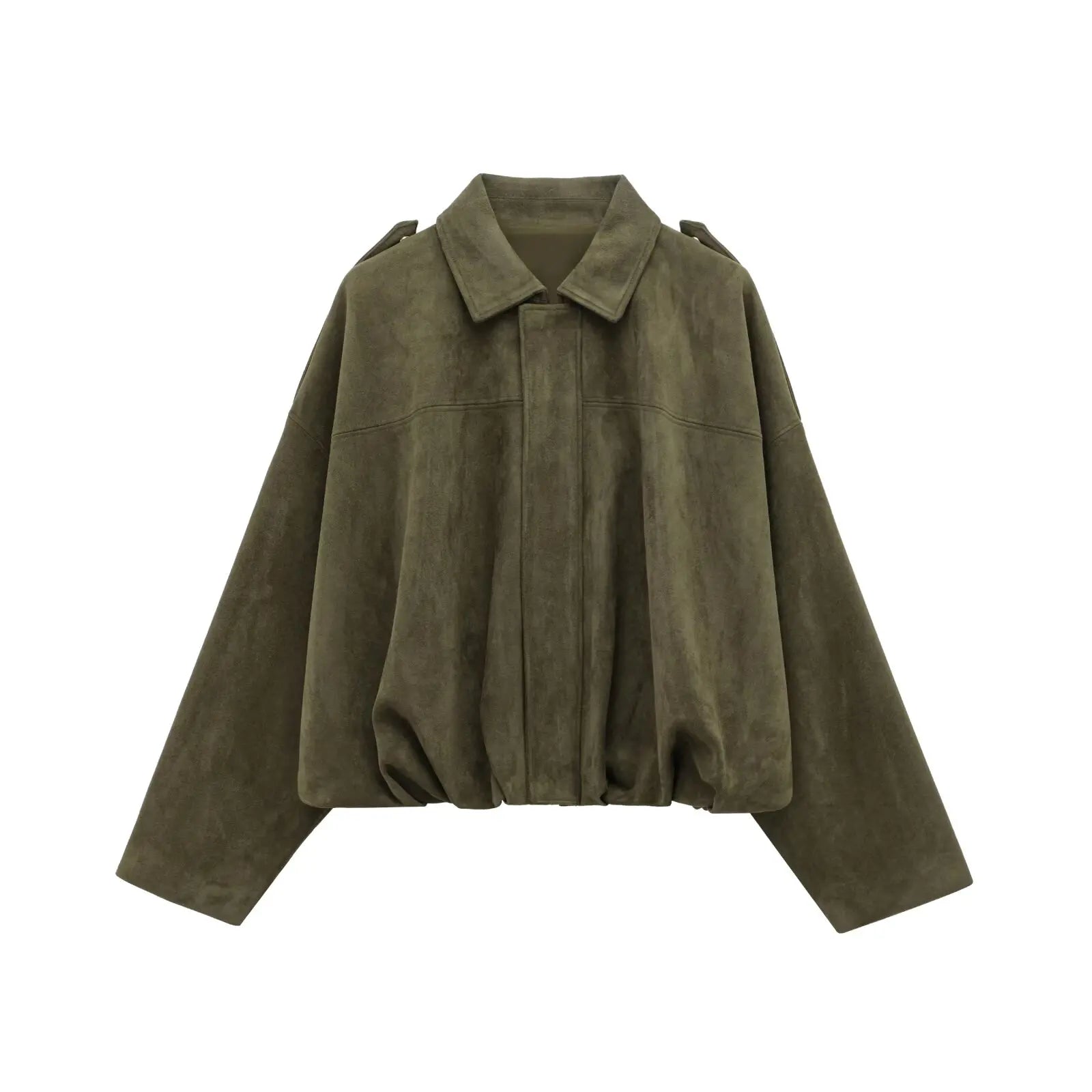 Kim | Women's Street Fashion Solid Loose Suede Texture Jackets Casual Long Batwing Sleeves Lapel Zipper Winter Vintage Jackets