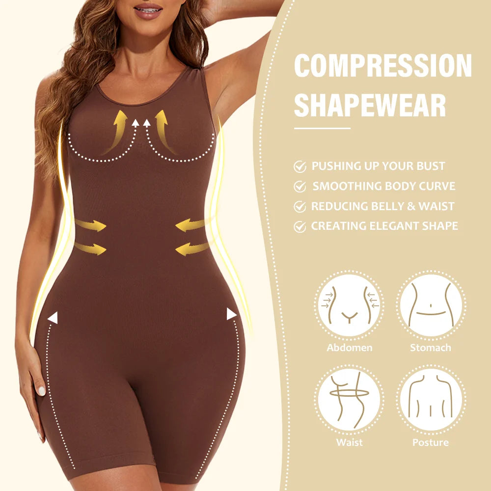 Lia | Bodysuits Full Coverage Shapewear Thigh Slimming Bodysuit Wide Shoulder Body Shaper Jumpsuit Seamless Shapers Slimmer