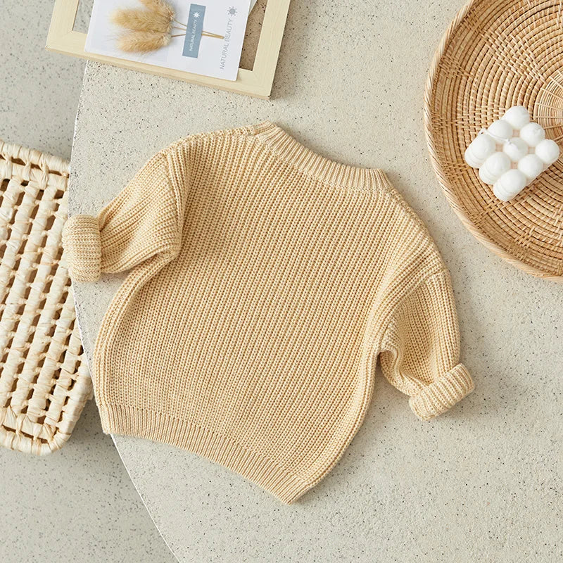 ISA | Suefunskry Newborn Baby Girl Boy Knitted Long Sleeve Autumn Winter Sweater Solid Loose Sweater Casual Tops Kids Clothing 3M-5Y