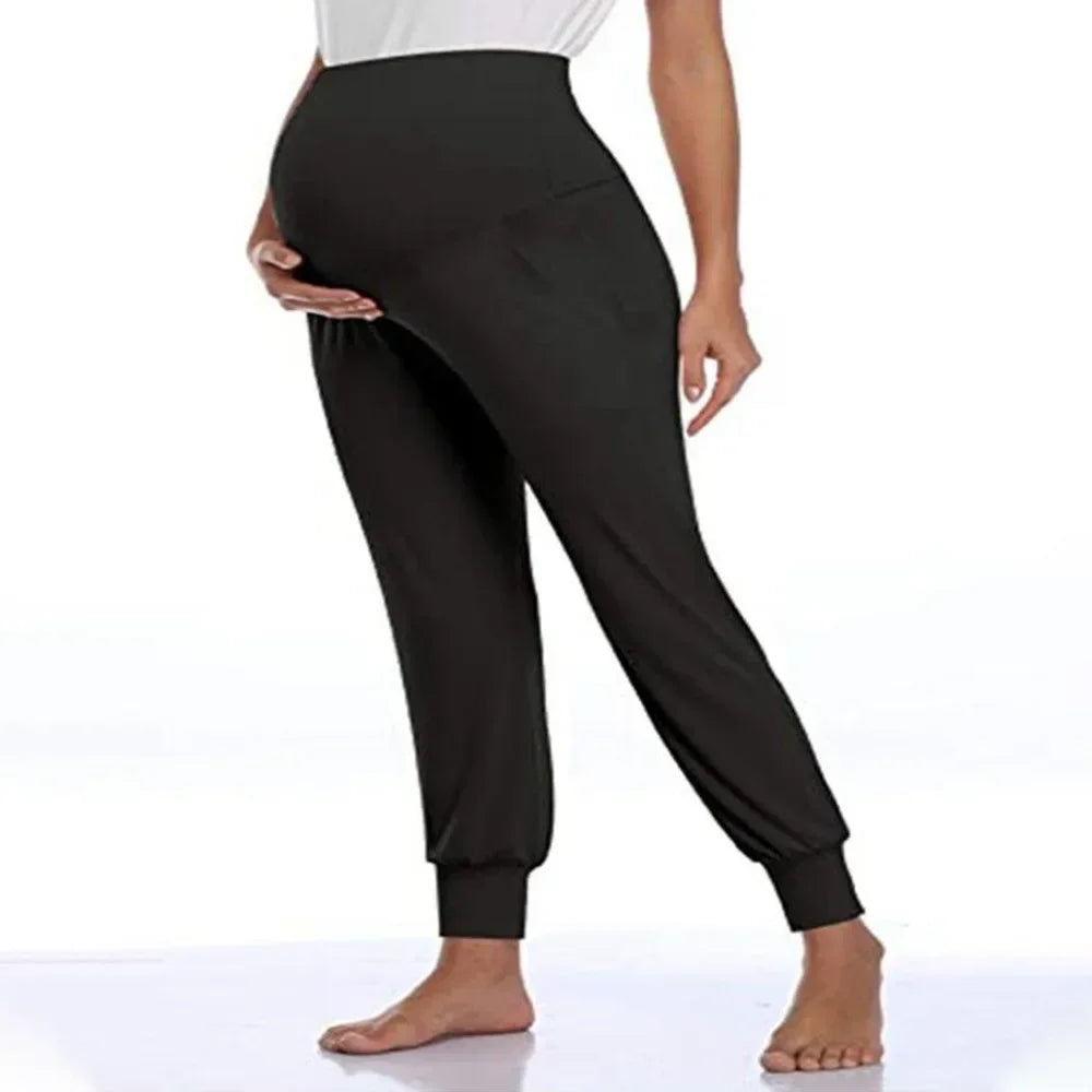 Isa | Motherhood ladies casual pants high waist stretchy lounge pants for pregnant women joggers with pockets.