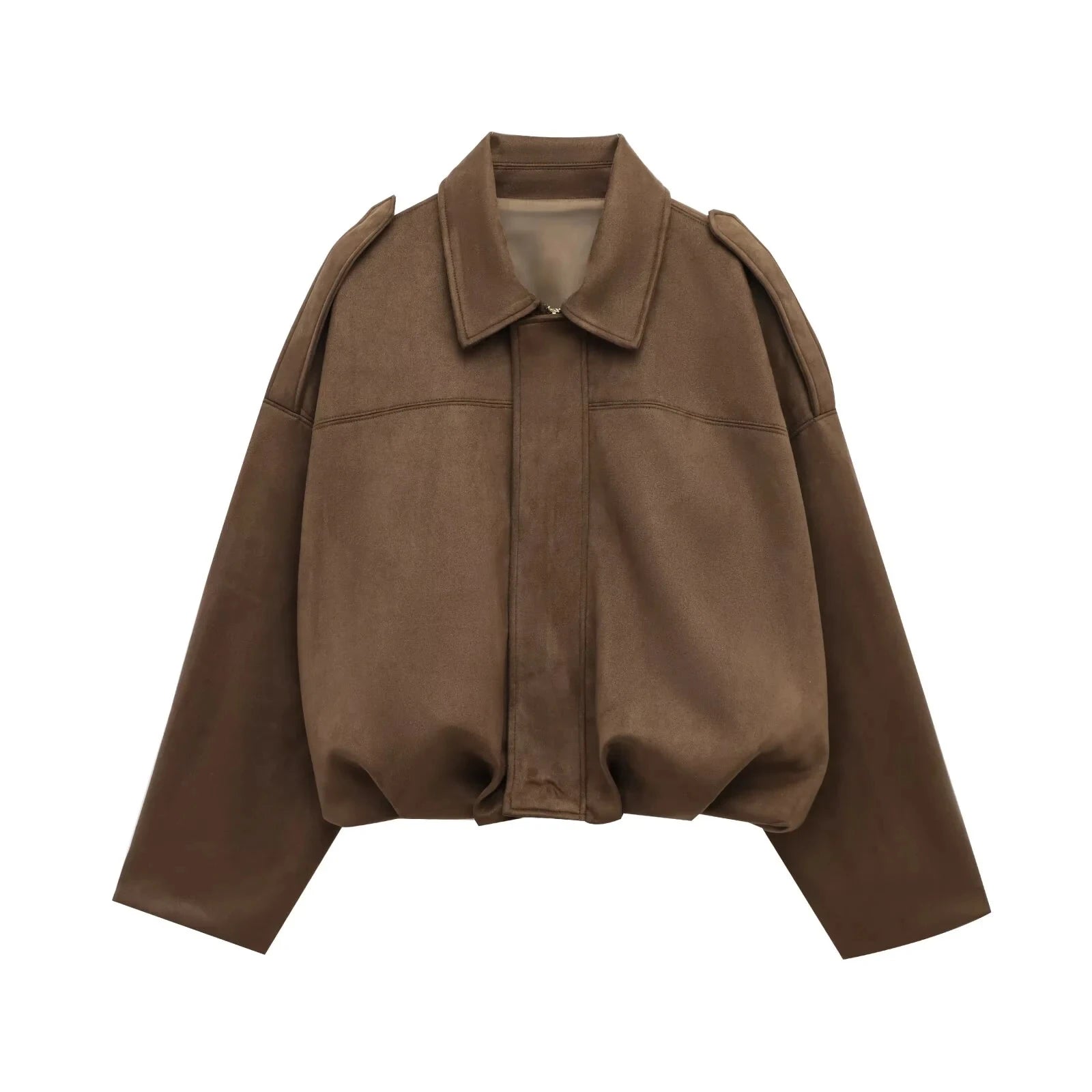 Kim | Women's Street Fashion Solid Loose Suede Texture Jackets Casual Long Batwing Sleeves Lapel Zipper Winter Vintage Jackets
