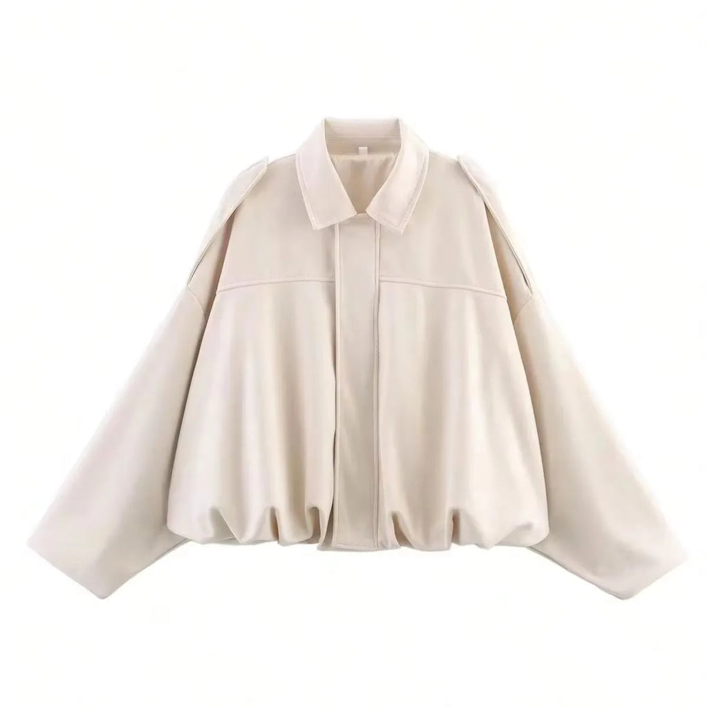 Kim | Women's Street Fashion Solid Loose Suede Texture Jackets Casual Long Batwing Sleeves Lapel Zipper Winter Vintage Jackets