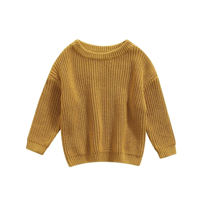 ISA | Suefunskry Newborn Baby Girl Boy Knitted Long Sleeve Autumn Winter Sweater Solid Loose Sweater Casual Tops Kids Clothing 3M-5Y