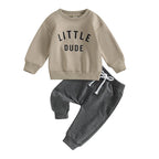 Little Dude | Baby Toddler Boys Autumn Winter Outfits Little Dude Letter Printed Sweatshirts with Long Sleeves Pants 2-piece Clothing Set