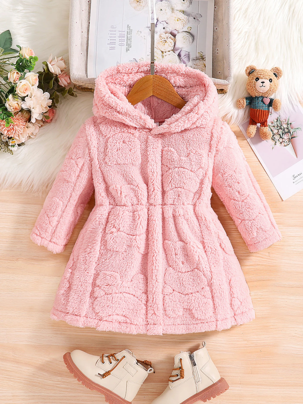 Lia | Girl Children's Fashion Bathrobe Home Casual Warm Pink Velour Cape 4-8Y