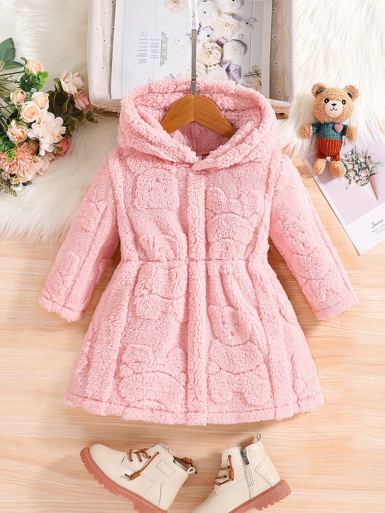 Lia | Girl Children's Fashion Bathrobe Home Casual Warm Pink Velour Cape 4-8Y