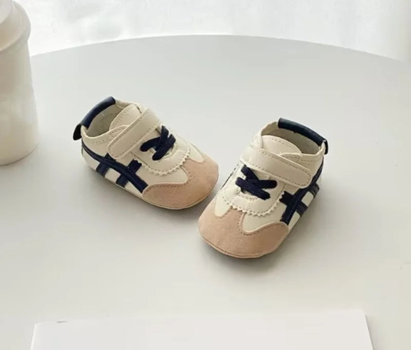 ISA | Newborn Baby Classic Sneakers Letters Splicing Baby Casual Shoe Non-slip Hundred Walking Baby Boys Girls Baby Shoes 0-18 Months
