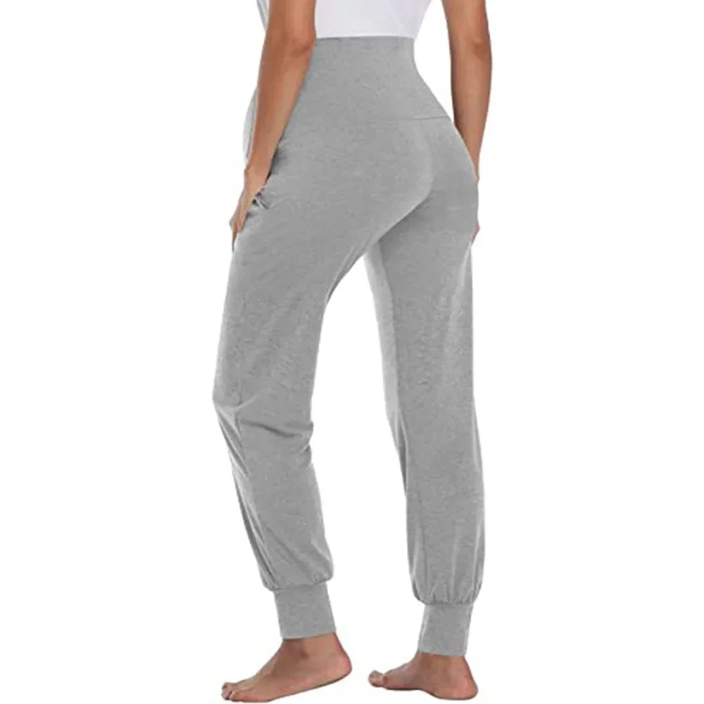 Isa | Motherhood ladies casual pants high waist stretchy lounge pants for pregnant women joggers with pockets.
