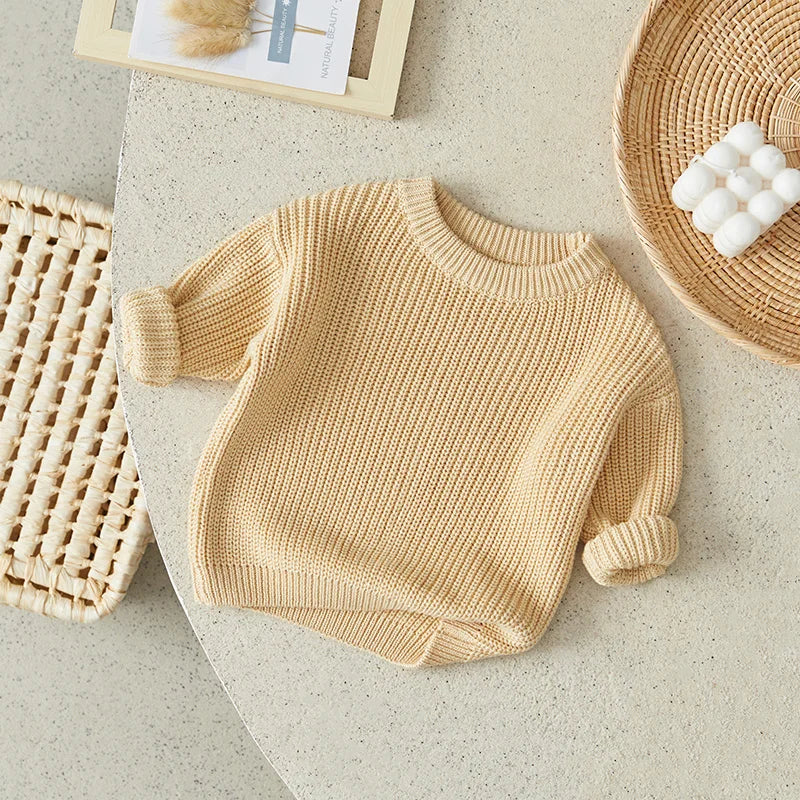 ISA | Suefunskry Newborn Baby Girl Boy Knitted Long Sleeve Autumn Winter Sweater Solid Loose Sweater Casual Tops Kids Clothing 3M-5Y