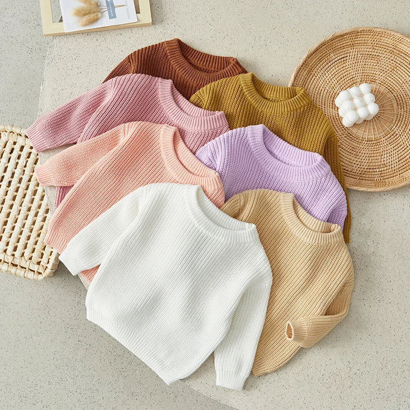 ISA | Suefunskry Newborn Baby Girl Boy Knitted Long Sleeve Autumn Winter Sweater Solid Loose Sweater Casual Tops Kids Clothing 3M-5Y