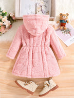 Lia | Girl Children's Fashion Bathrobe Home Casual Warm Pink Velour Cape 4-8Y