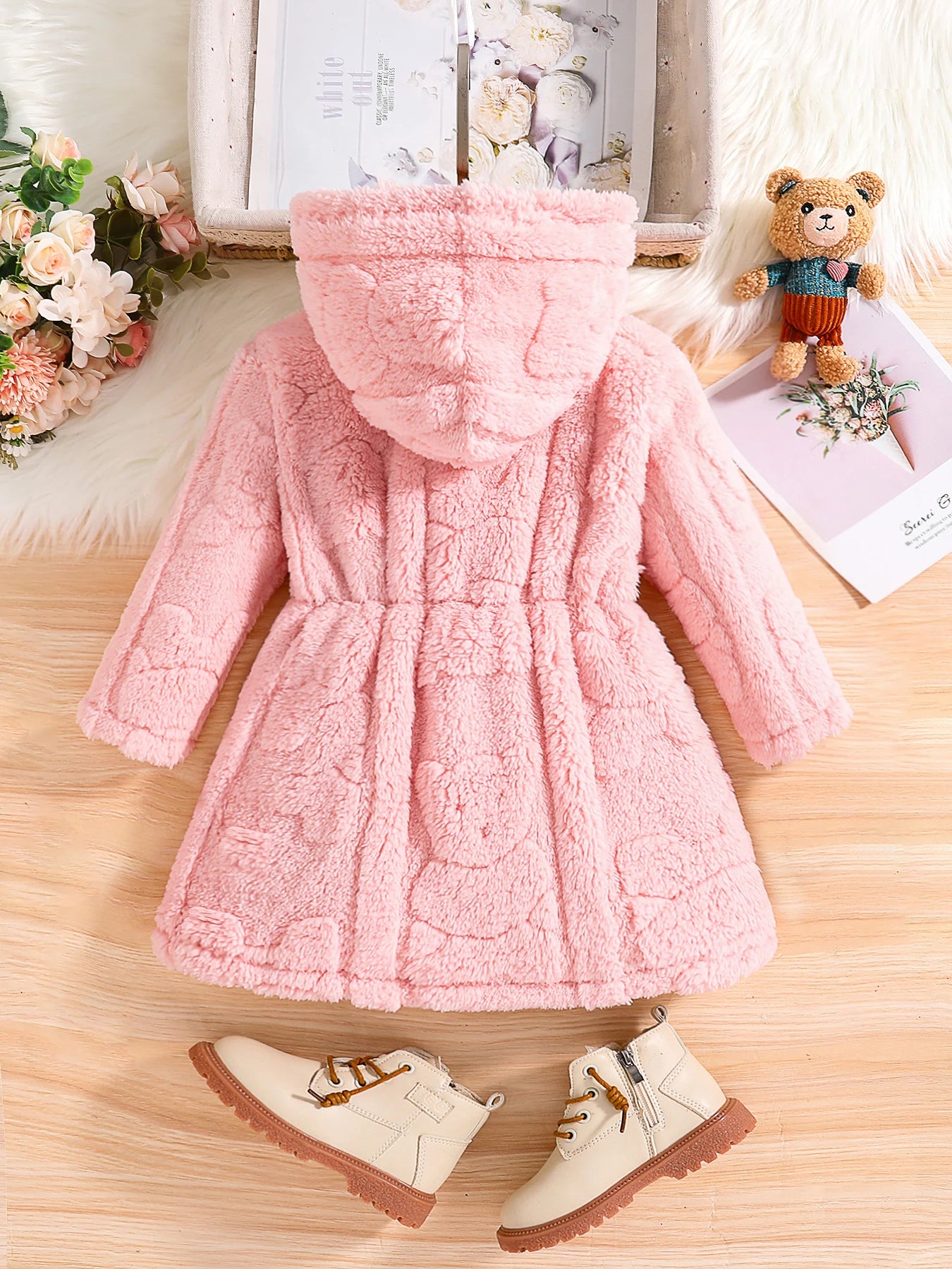 Lia | Girl Children's Fashion Bathrobe Home Casual Warm Pink Velour Cape 4-8Y