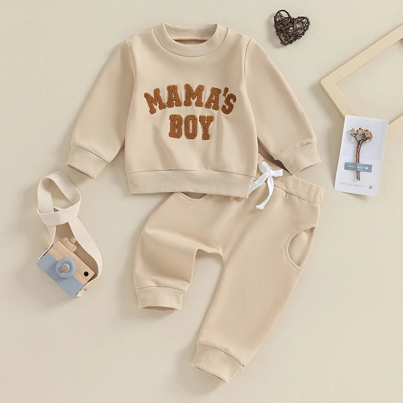 Mama's Boy | 0-3Y newborn toddler baby boy autumn winter outfits letter crewneck sweatshirt casual pants set 2 pieces clothing