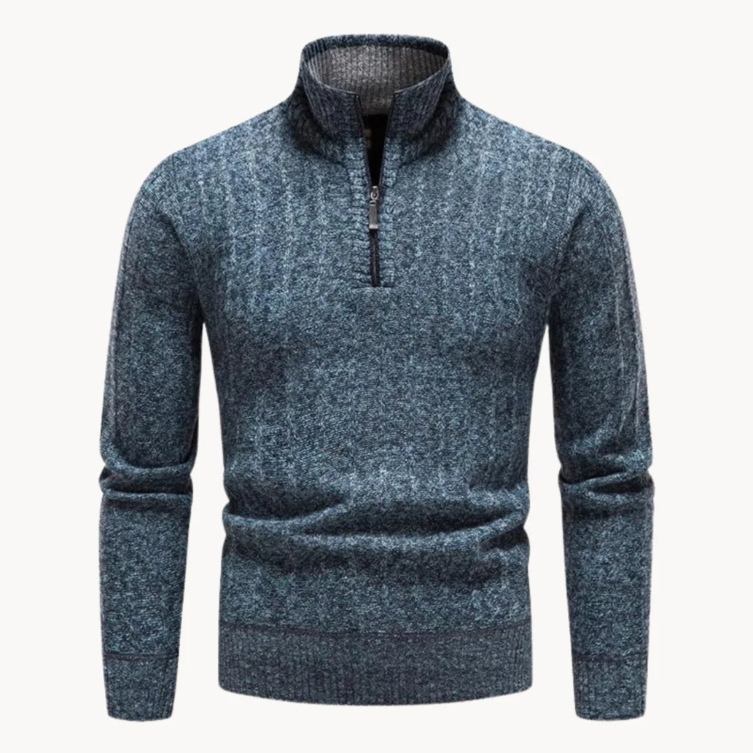 Johan - Men's Slim Fit Sweater with Quarter Zip and High Collar